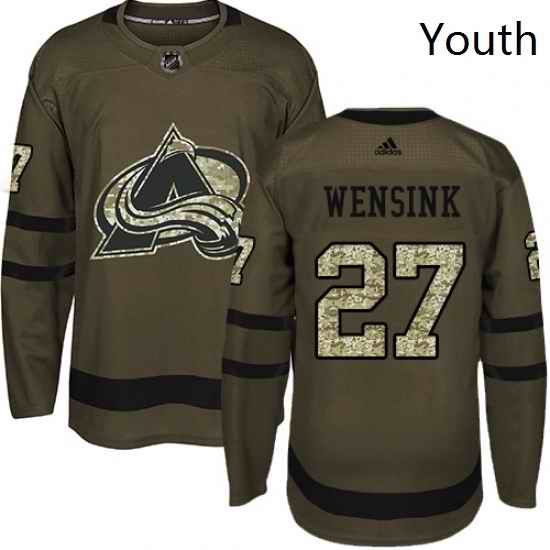Youth Adidas Colorado Avalanche 27 John Wensink Authentic Green Salute to Service NHL Jersey